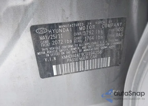 2012 Hyundai Elantra Limited (Ulsan Plant) from USA, damaged, VIN KMHDH4AE9CU194256